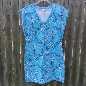 Lilly Pulitzer Hayley Nice Tail Blue Mermaid Nautical Mini Shift Dress Womens S